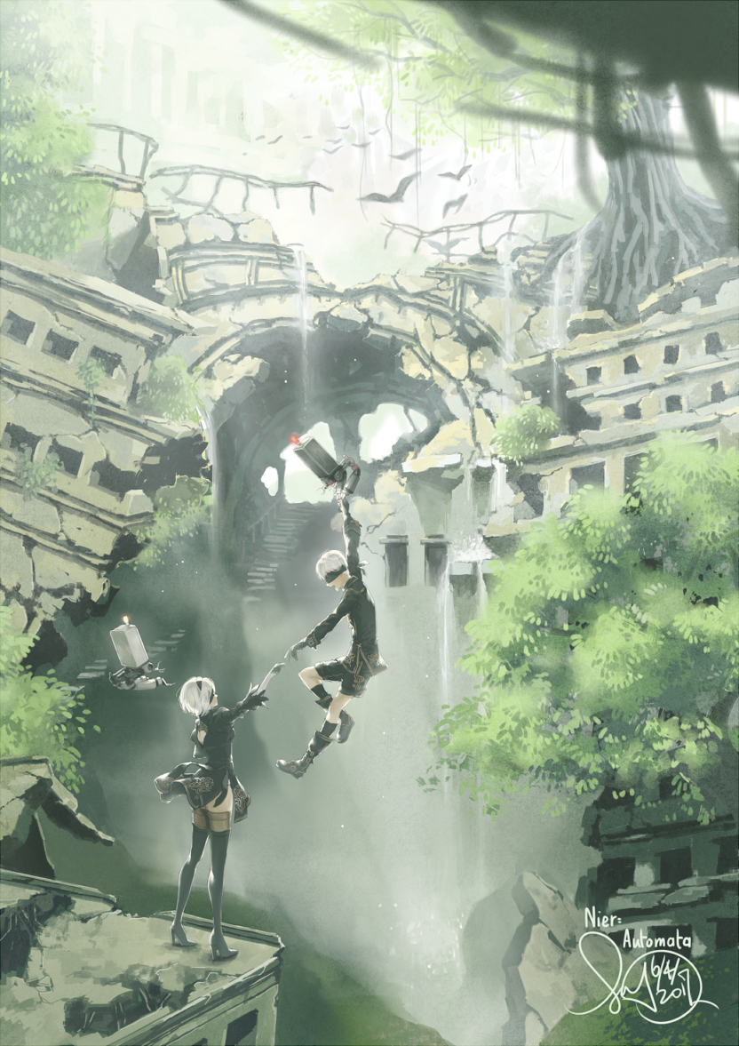 2b, 9s, and pod (nier and 1 more) drawn by sua_lucid