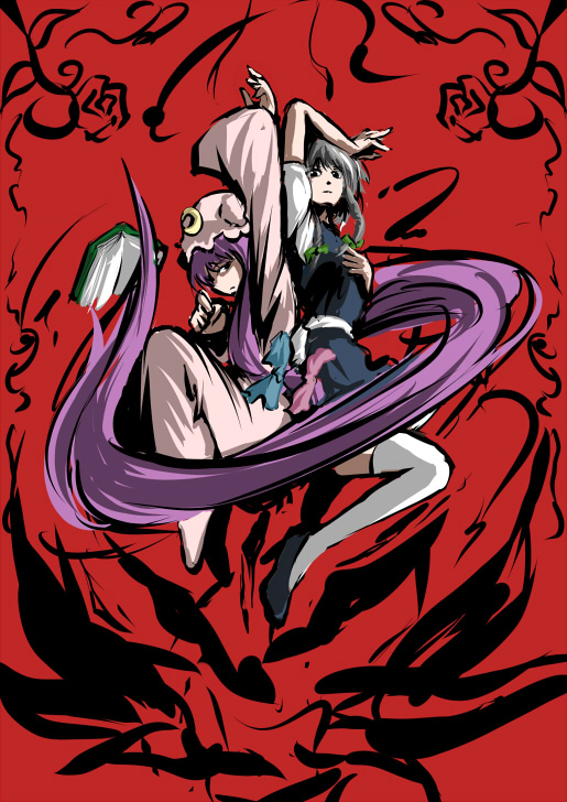 izayoi sakuya and patchouli knowledge (touhou) drawn by fechirin