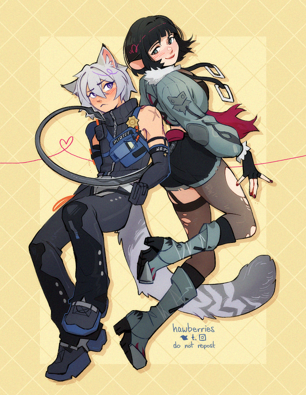 jane doe and seth lowell (zenless zone zero) drawn by hawberries