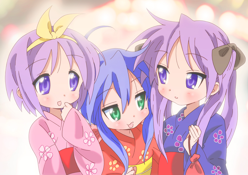 hiiragi kagami, izumi konata, and hiiragi tsukasa (lucky star) drawn by yamasaki_wataru