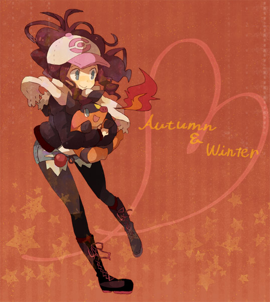 hilda and tepig (pokemon and 1 more) drawn by tomare_(akashingou)