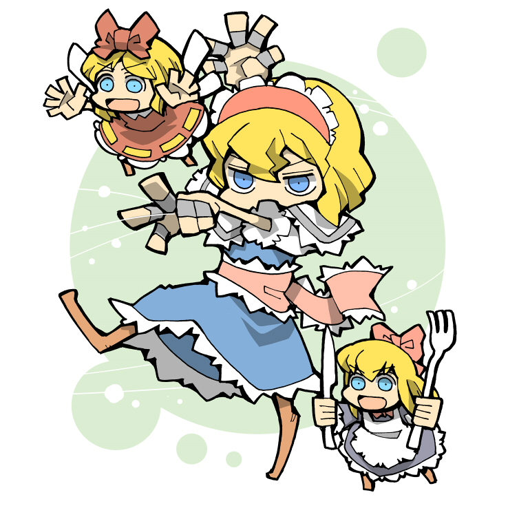 alice margatroid, shanghai doll, and hourai doll (touhou) drawn by hounori