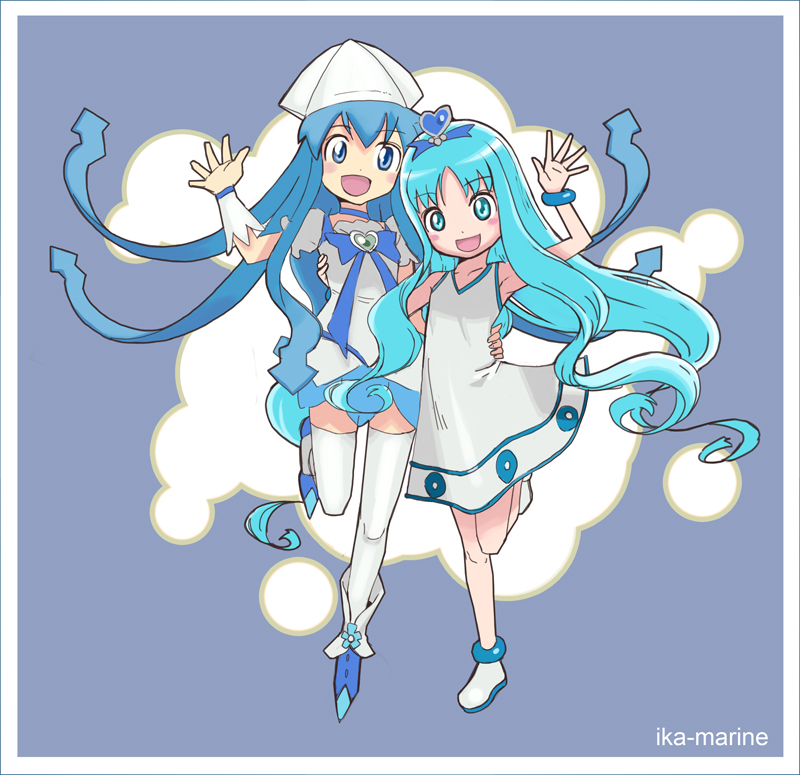 kurumi erika, ikamusume, and cure marine (precure and 2 more) drawn by 310