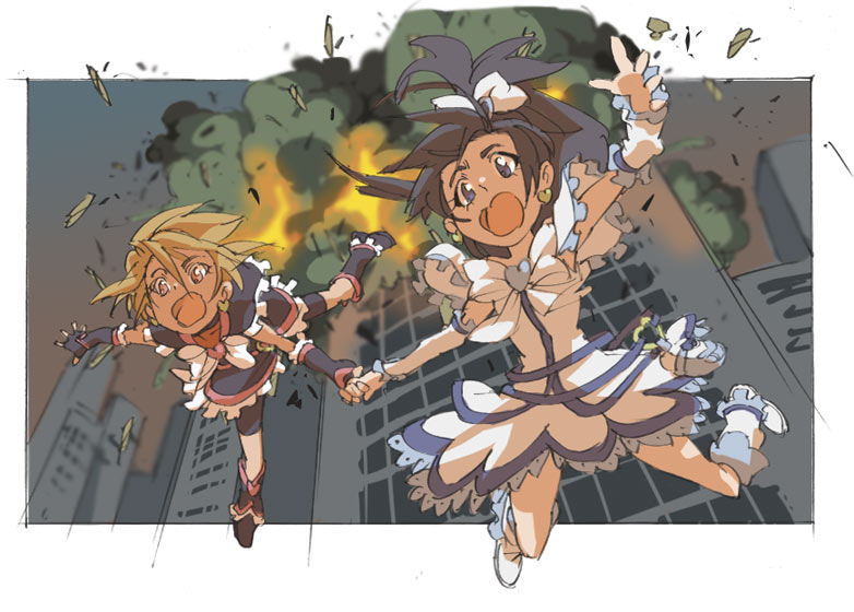 misumi nagisa, yukishiro honoka, cure black, and cure white (precure and 1 more) drawn by blackalpha