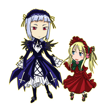 suigintou, shinku, miyu greer, and alyssa searrs (rozen maiden and 1 more) drawn by urokozuki