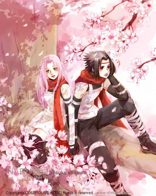 haruno sakura and uchiha sasuke (naruto and 1 more) drawn by shelattic
