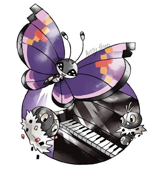 vivillon, spewpa, and scatterbug (pokemon) drawn by artsy-theo