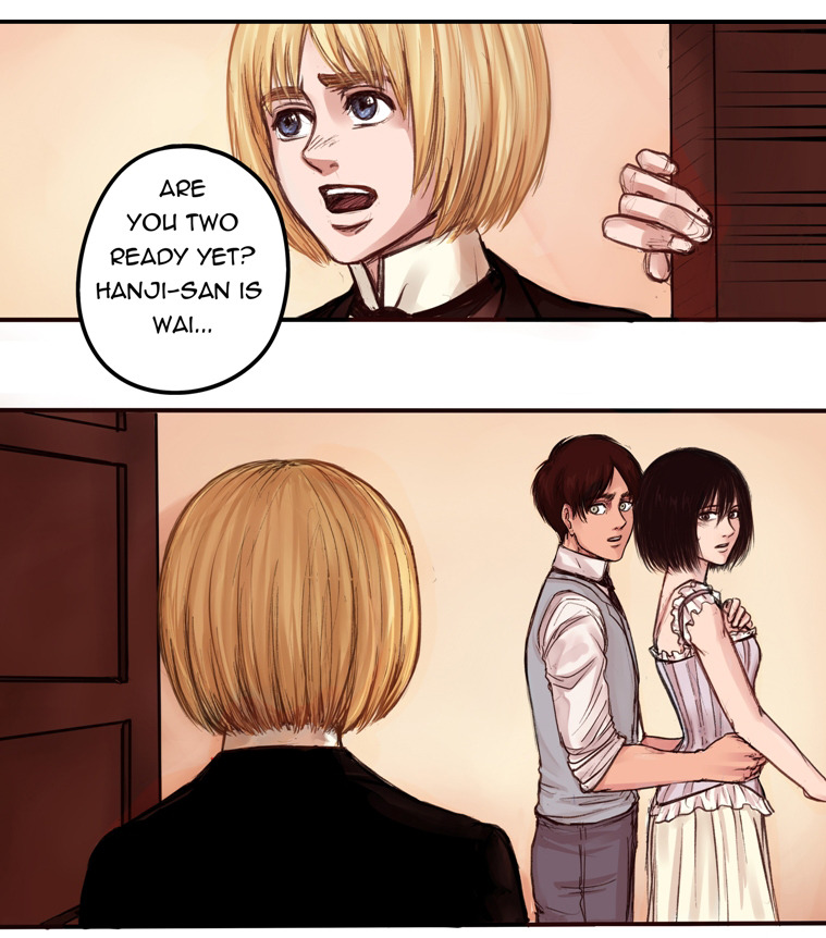 mikasa ackerman, eren yeager, and armin arlert (shingeki no kyojin) drawn by daydream24-7