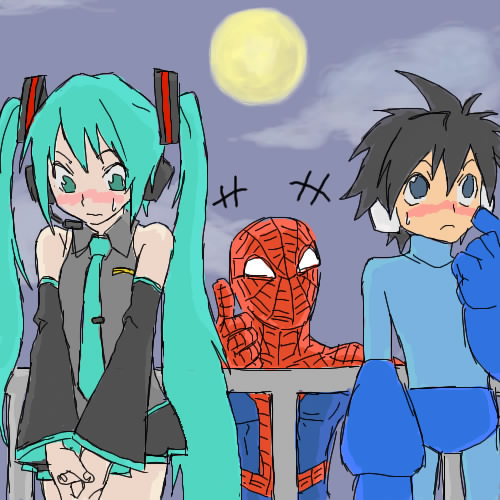 hatsune miku, spider-man, and mega man (vocaloid and 5 more)