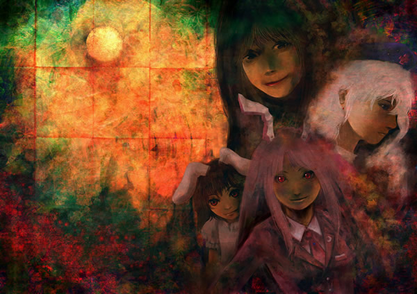 reisen udongein inaba, houraisan kaguya, inaba tewi, and yagokoro eirin (touhou) drawn by hayapi