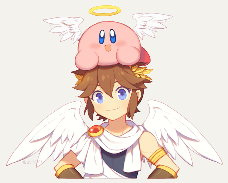 kirby, pit, and cupid kirby (kirby and 3 more) drawn by wusagi2