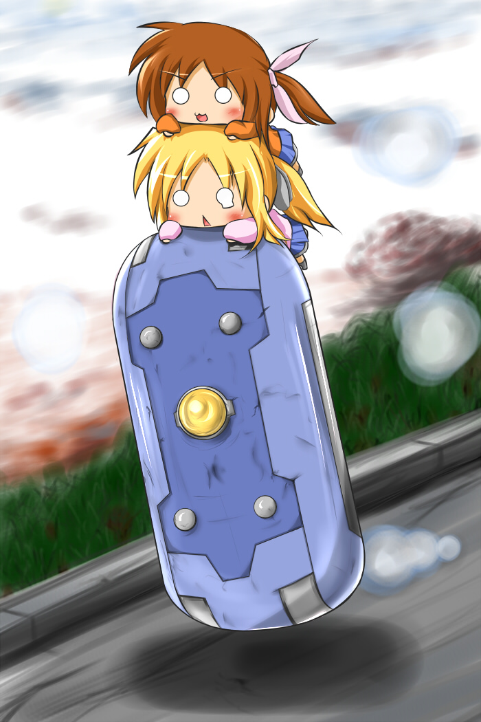 fate testarossa, takamachi nanoha, and gadget drone (lyrical nanoha and 3 more) drawn by yagami_kamiya