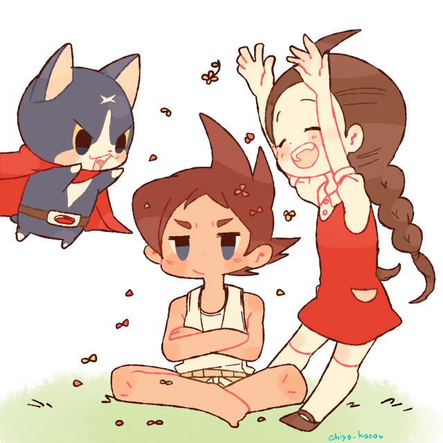 fuyunyan, keizou, and amano yukiko (youkai watch and 1 more) drawn by chiyoko_(oman1229)