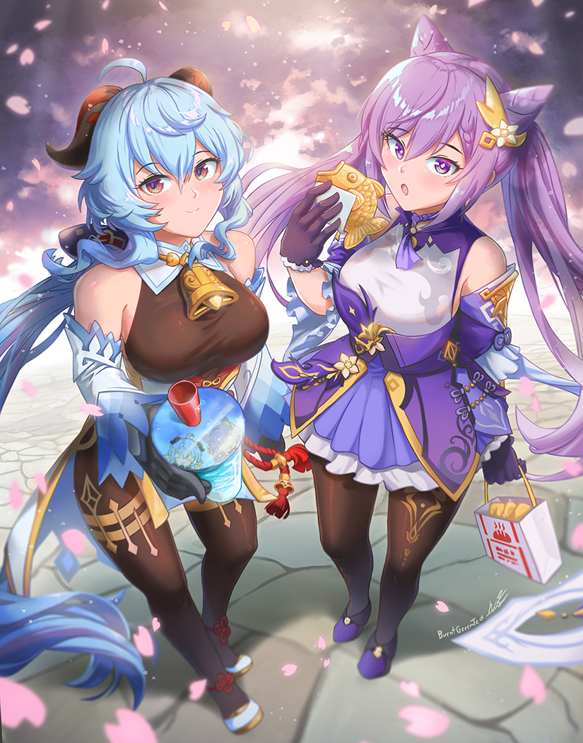 ganyu and keqing (genshin impact) drawn by burnt_green_tea