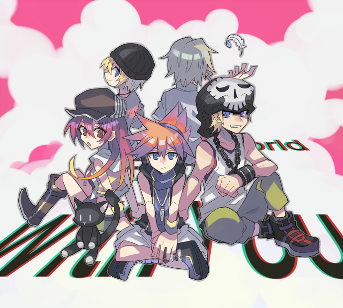 sakuraba neku, misaki shiki, nyantan, bito daisukenojo, kiryu yoshiya, and 1 more (subarashiki kono sekai) drawn by ozma16