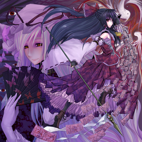 hakurei reimu and yakumo yukari (touhou) drawn by beshi