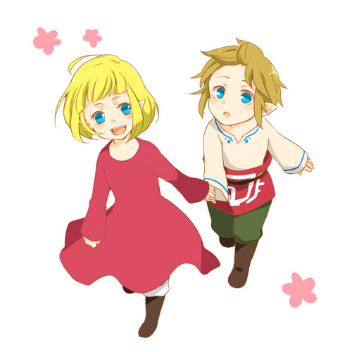 link and princess zelda (the legend of zelda and 1 more) drawn by kujou_kazuki