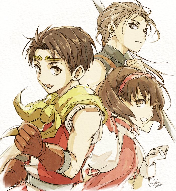nanami, riou, and jowy atreides-blight (gensou suikoden and 1 more) drawn by nijihayashi