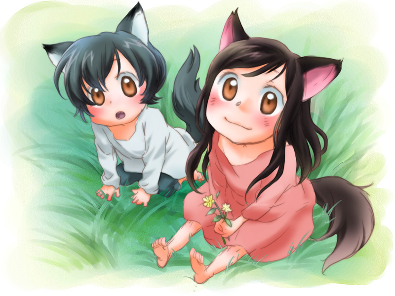 yuki and ame (ookami kodomo no ame to yuki) drawn by nawoko