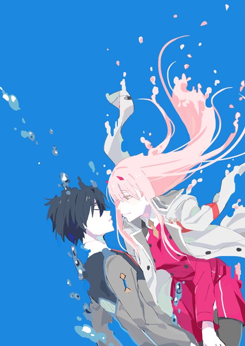 zero two and hiro (darling in the franxx) drawn by qk00001