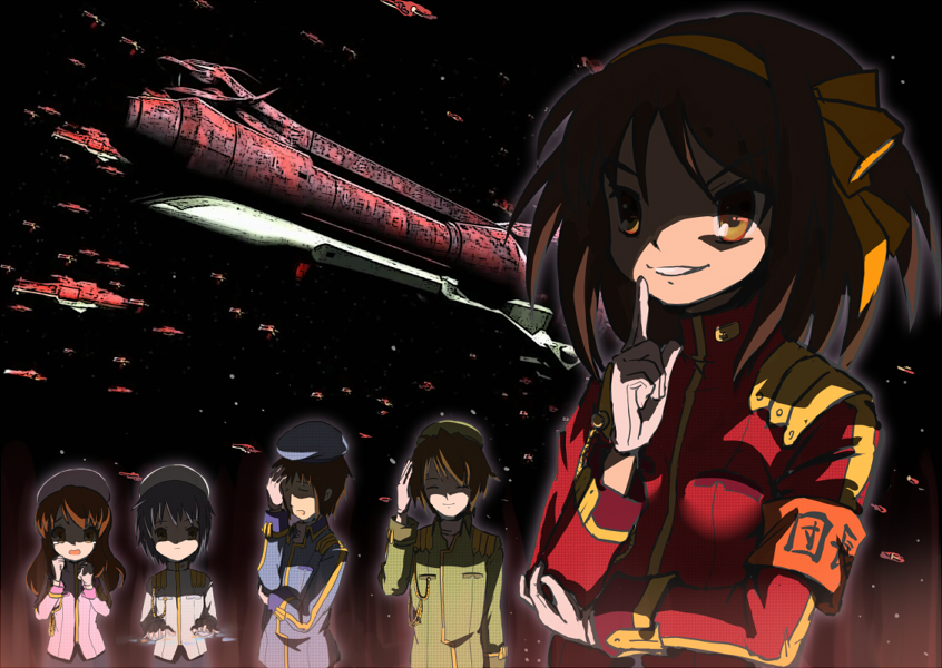 suzumiya haruhi, nagato yuki, asahina mikuru, kyon, and koizumi itsuki (suzumiya haruhi no yuuutsu and 1 more) drawn by aruru_no_zaki