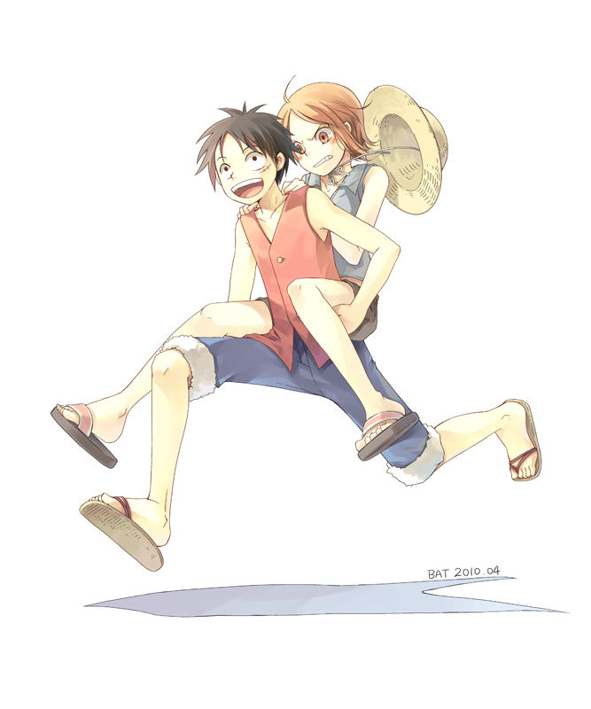 nami and monkey d. luffy (one piece) drawn by bat_(coumori)