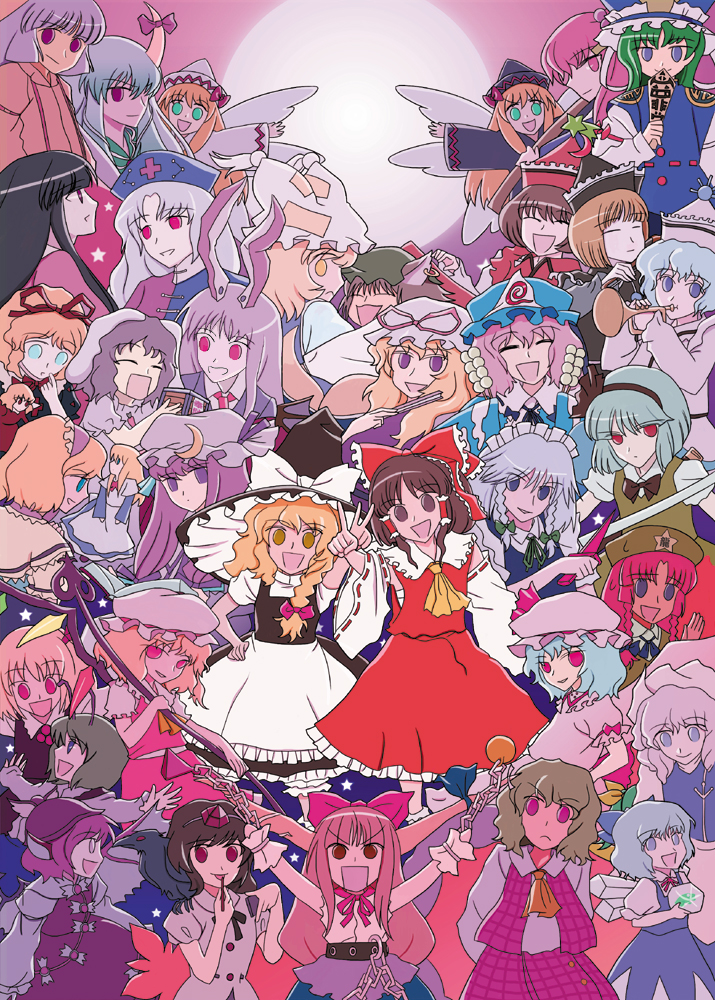 hakurei reimu, kirisame marisa, remilia scarlet, flandre scarlet, izayoi sakuya, and 33 more (touhou) drawn by oisin