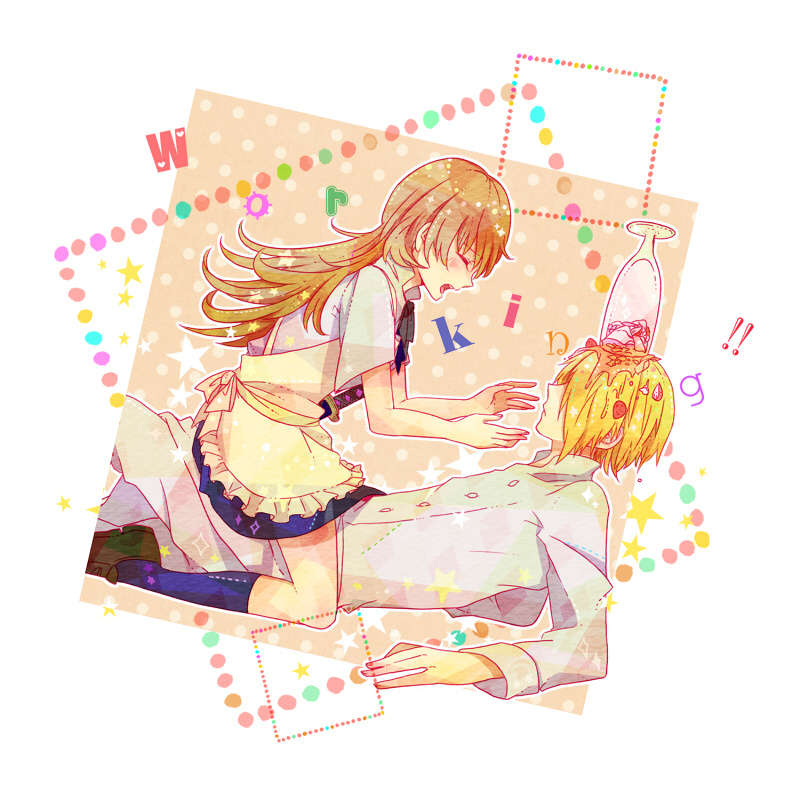 todoroki yachiyo and satou jun (working!!) drawn by koame
