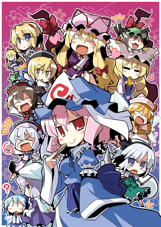 konpaku youmu, alice margatroid, cirno, yakumo yukari, saigyouji yuyuko, and 8 more (touhou and 1 more) drawn by akaneya