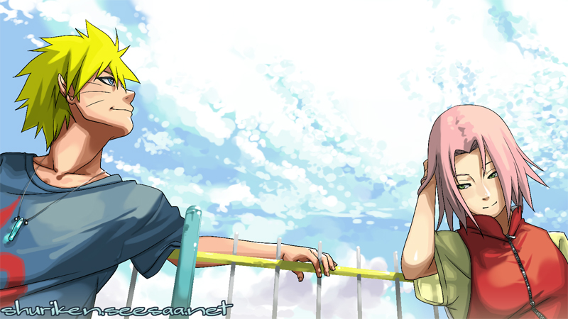 haruno sakura and uzumaki naruto (naruto) drawn by @_(shuriken_fighter)