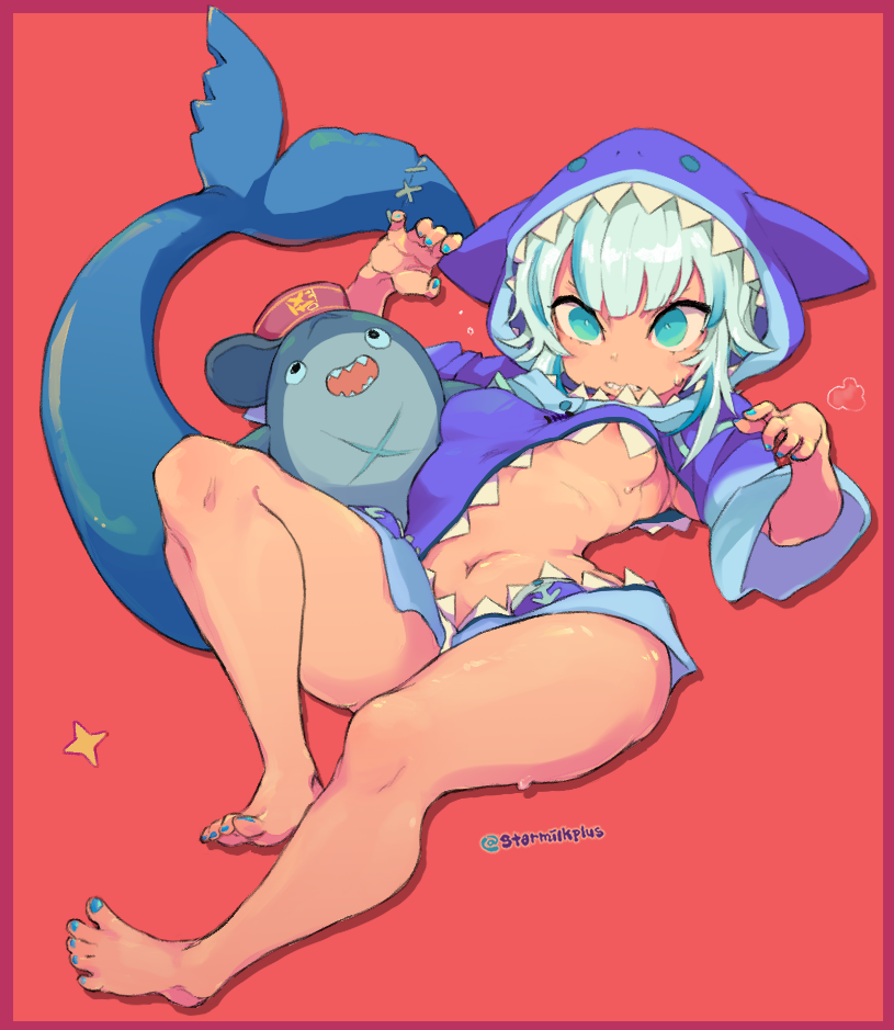 gawr gura and bloop (hololive and 1 more) drawn by starmilk