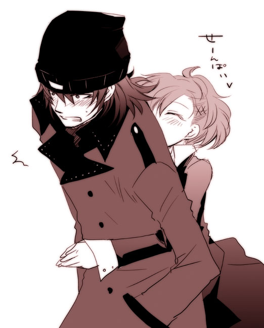 shiomi kotone and aragaki shinjirou (persona and 2 more) drawn by tojo_(east_castle)