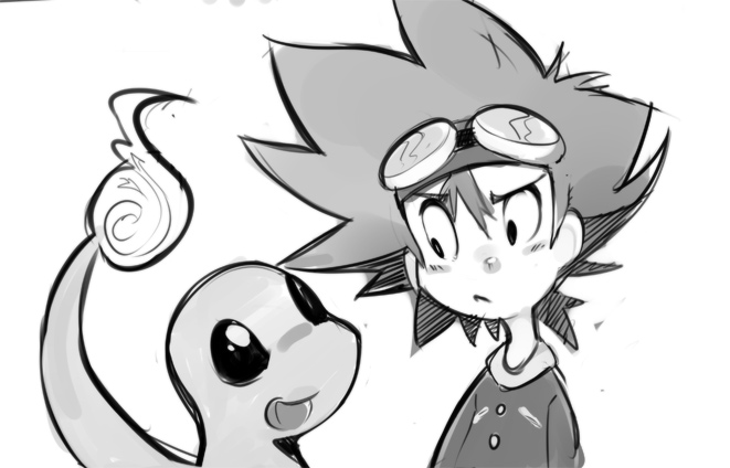 charmander and yagami taichi (pokemon and 2 more) drawn by sho-n-d