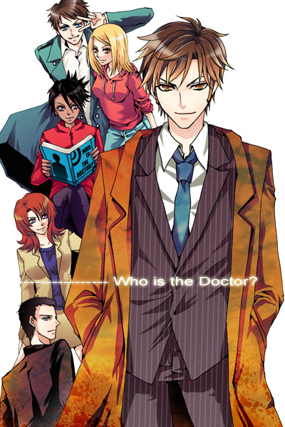 the doctor, tenth doctor, rose tyler, jack harkness, the master, and 2 more (doctor who) drawn by raye_(raichis)