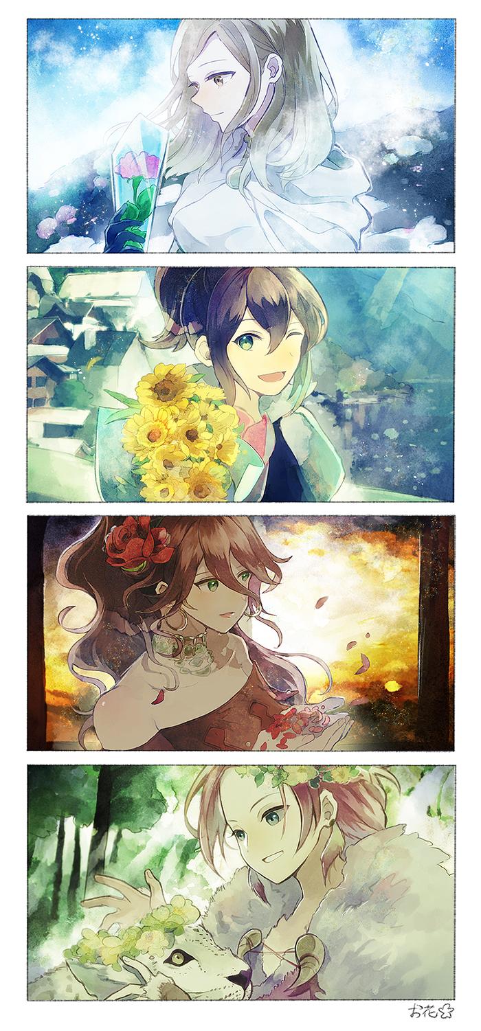 therion, tressa colzione, primrose azelhart, ophilia clement, h'aanit, and 1 more (octopath traveler and 1 more) drawn by okii
