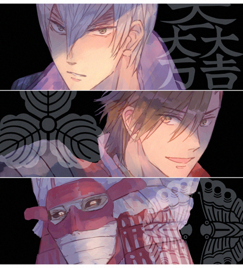 ishida mitsunari, shima sakon, and ootani yoshitsugu (sengoku basara) drawn by toruglose