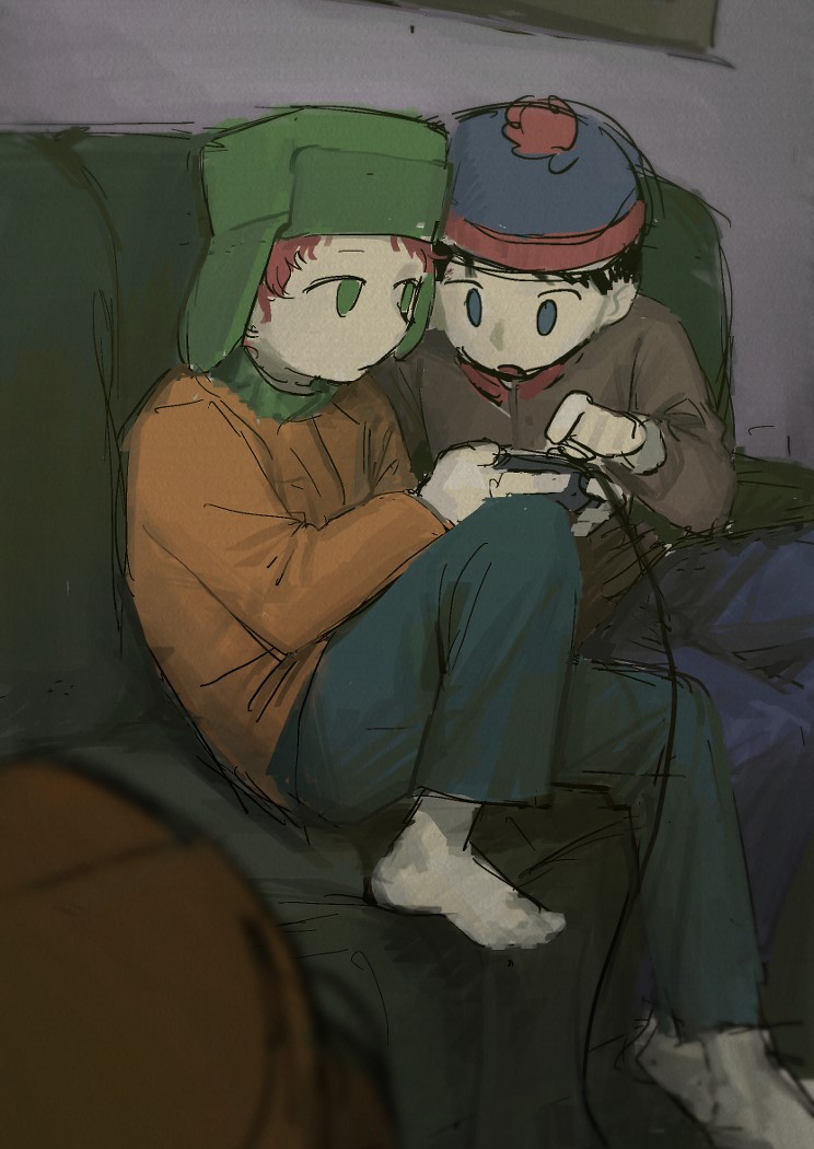 stan marsh, kenny mccormick, and kyle broflovski (south park) drawn by kaixinchafang
