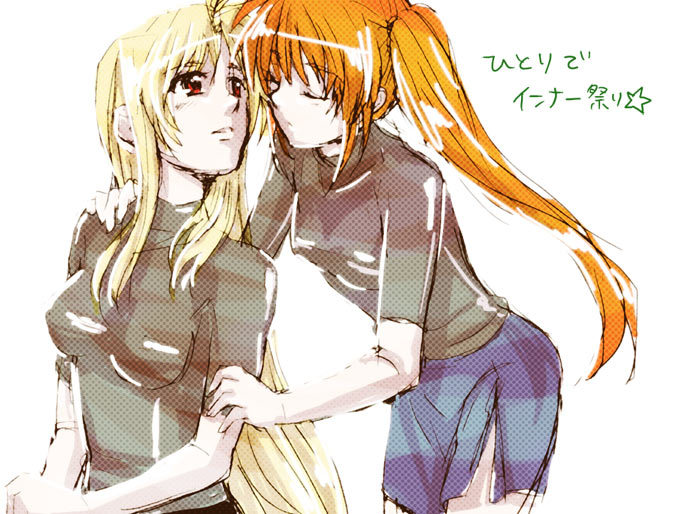 fate testarossa and takamachi nanoha (lyrical nanoha and 1 more) drawn by hachi_(hachikai)