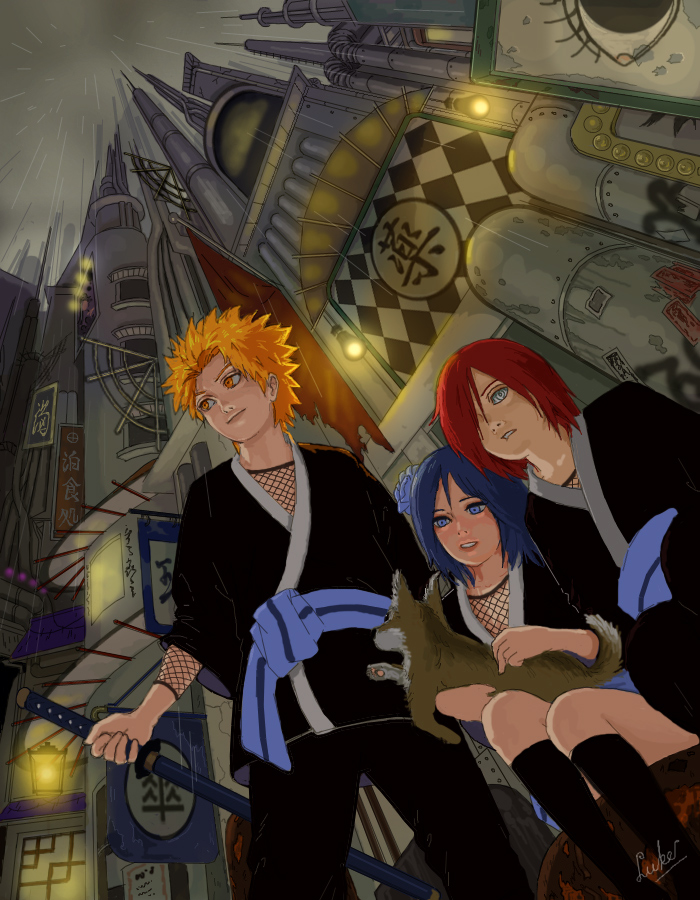 konan, yahiko, and nagato (naruto and 1 more) drawn by luke_uehara