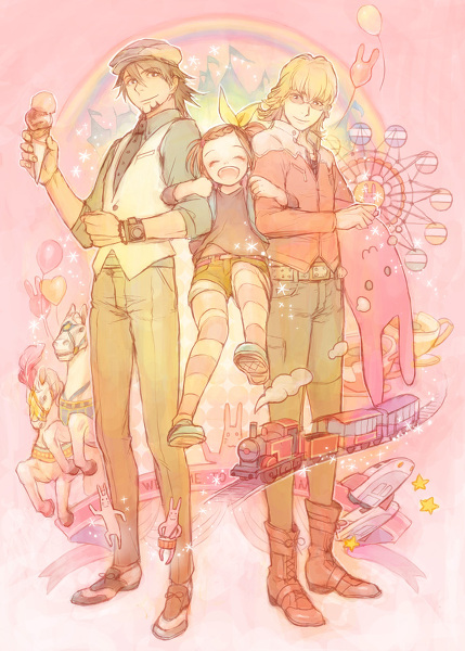 barnaby brooks jr., kaburagi t. kotetsu, and kaburagi kaede (tiger & bunny) drawn by miya_(hooooo)