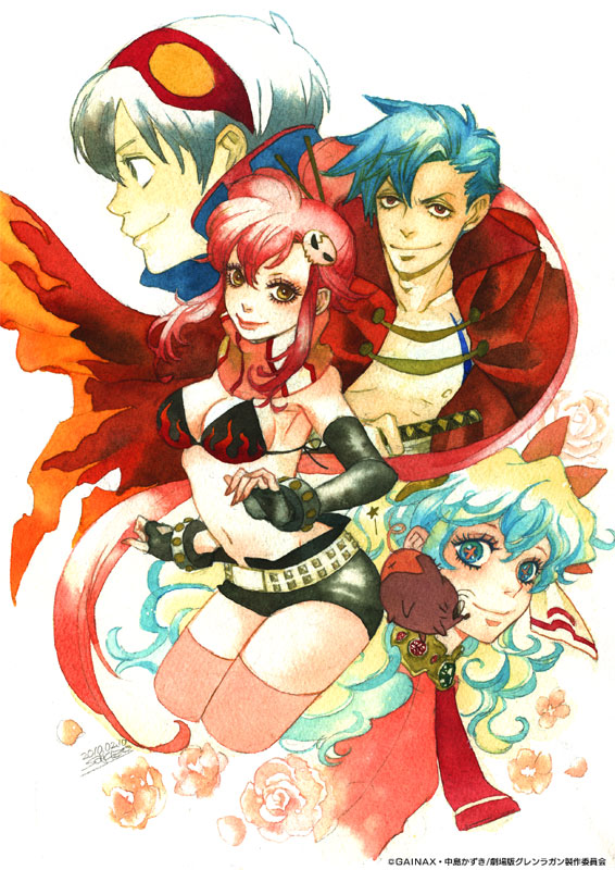 yoko littner, nia teppelin, simon, kamina, and boota (tengen toppa gurren lagann) drawn by sakizou