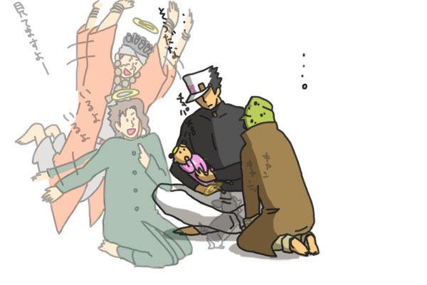 joseph joestar, kujo jotaro, kujo jolyne, kakyoin noriaki, mohammed avdol, and 1 more (jojo no kimyou na bouken and 3 more) drawn by imoichi