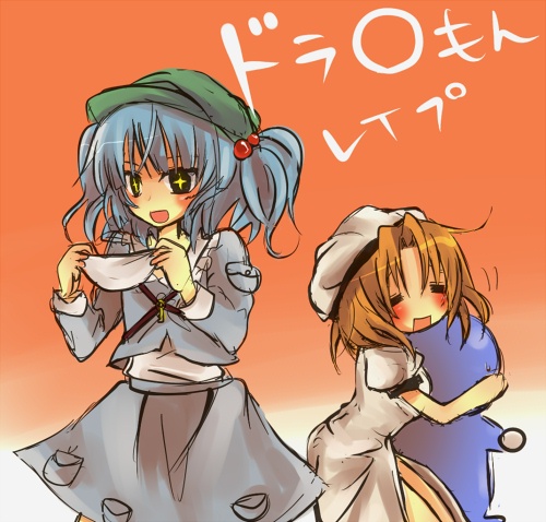kawashiro nitori, ryuuguu rena, and doraemon (touhou and 2 more) drawn by sakusakumonoka