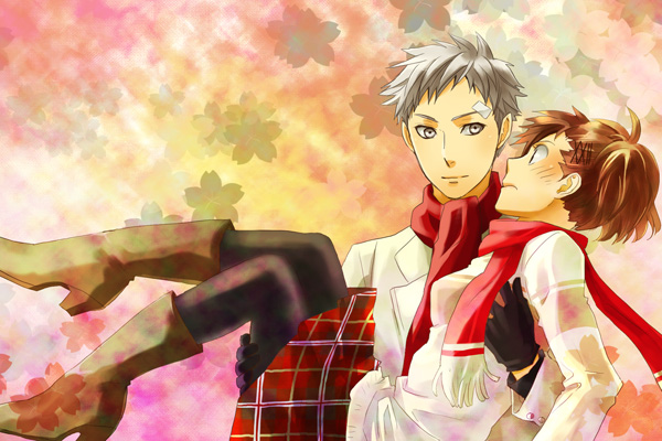 shiomi kotone and sanada akihiko (persona and 2 more) drawn by yu@genkoochu_(5tsukino)