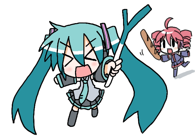 hatsune miku, kasane teto, and chibi miku (vocaloid and 1 more) drawn by minami_(colorful_palette)