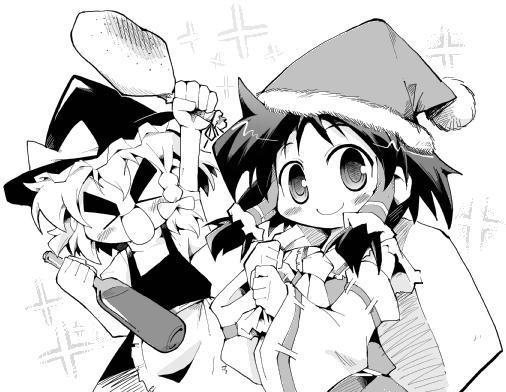 hakurei reimu and kirisame marisa (touhou) drawn by herada_mitsuru
