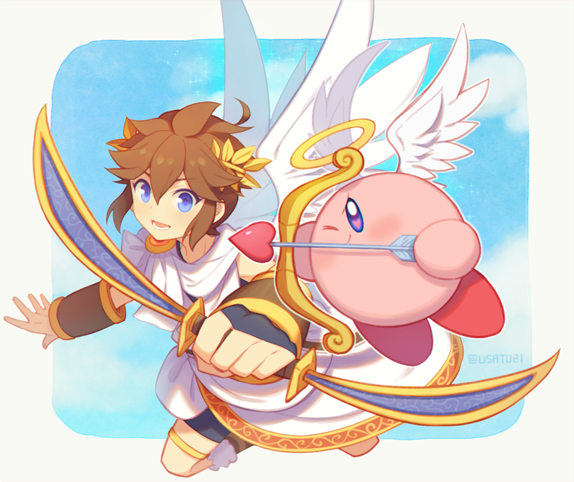 kirby and pit (kirby and 2 more) drawn by wusagi2