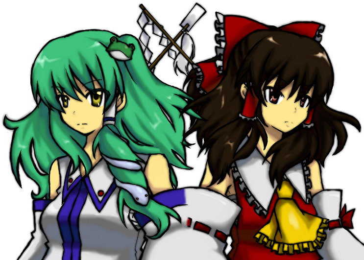 hakurei reimu and kochiya sanae (touhou) drawn by sayuma