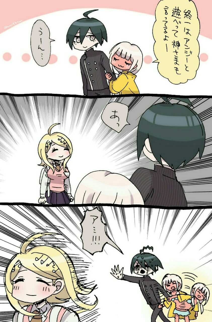 saihara shuichi, akamatsu kaede, and yonaga angie (danganronpa and 1 more) drawn by mufksin