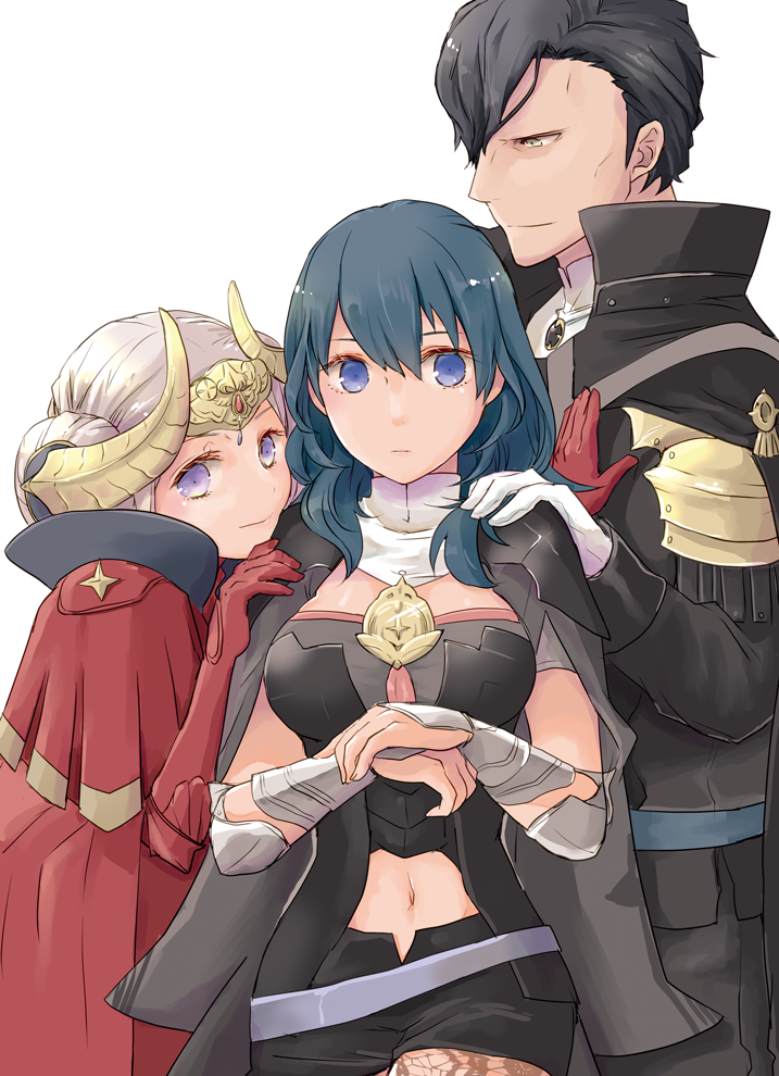 female byleth, edelgard von hresvelg, and hubert von vestra (fire emblem and 1 more) drawn by robaco
